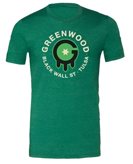 Greenwood Rising Tulsa Flag Tee Heather Grass Green Front