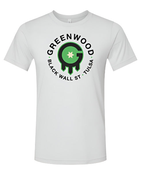 Greenwood Rising Tulsa Flag Tee Heather Silver Front