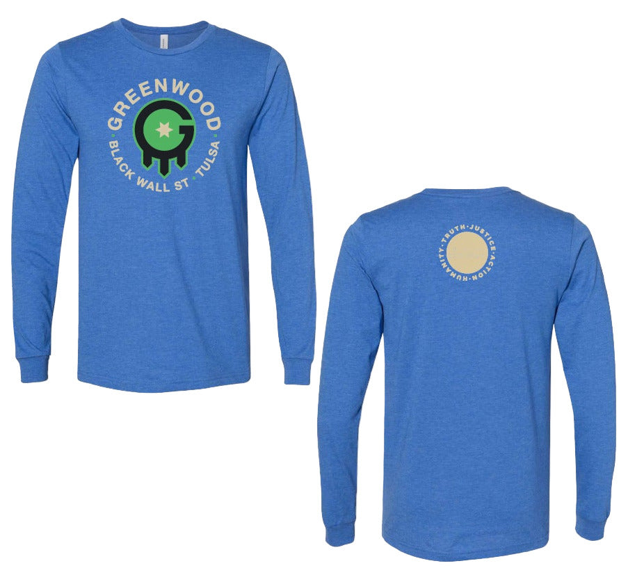 Greenwood Rising Tulsa Flag Long Sleeve Tee Blue