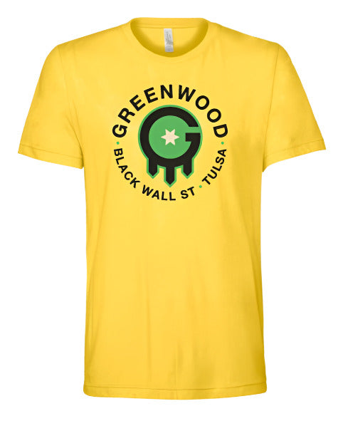 Greenwood Rising Tulsa Flag Tee Heather Yellow Front