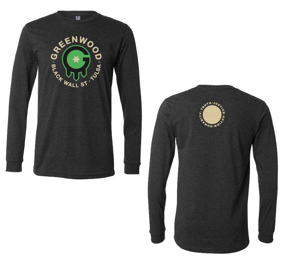 Greenwood Rising Tulsa Flag Long Sleeve Tee Grey