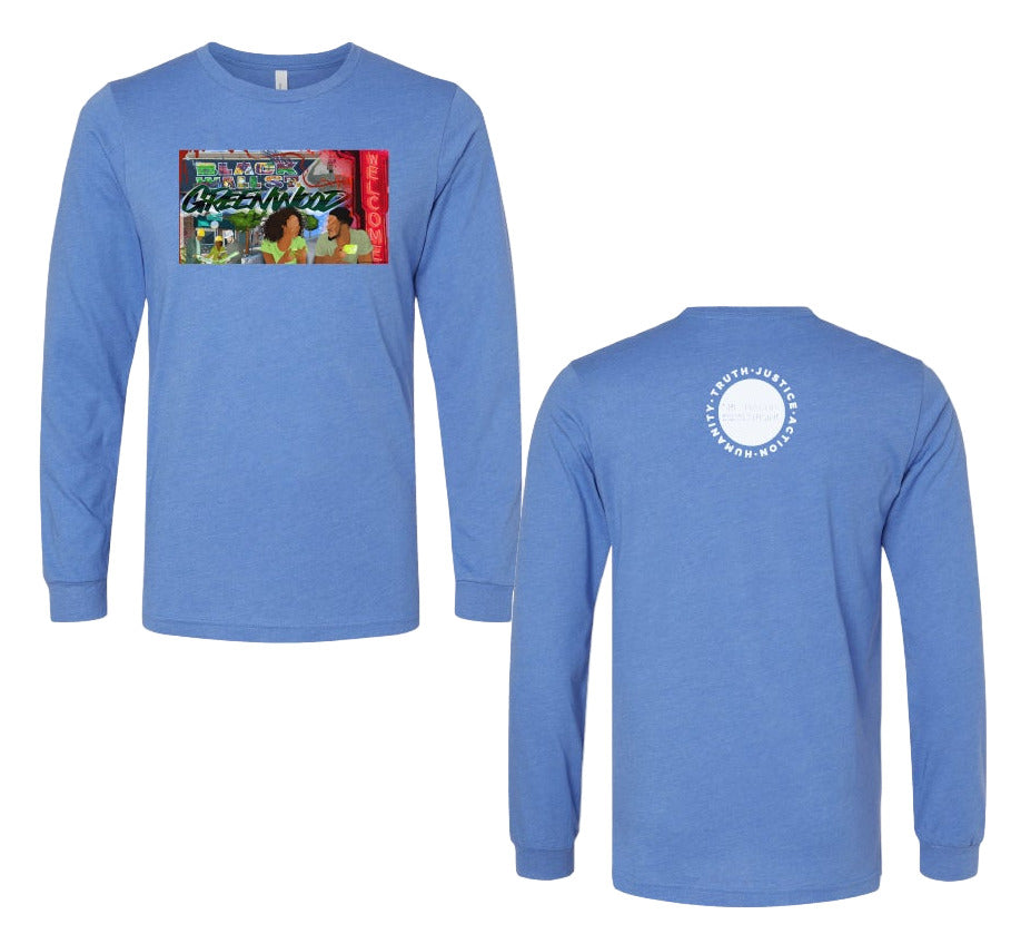 Greenwood Rising Mural Long Sleeve Tee Blue