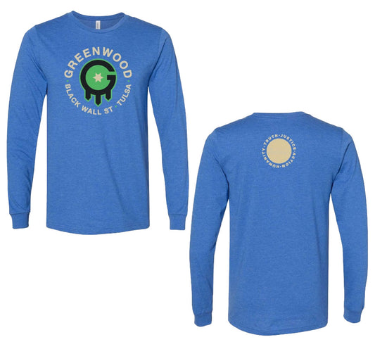 Greenwood Rising Tulsa Flag Long Sleeve Tee Blue